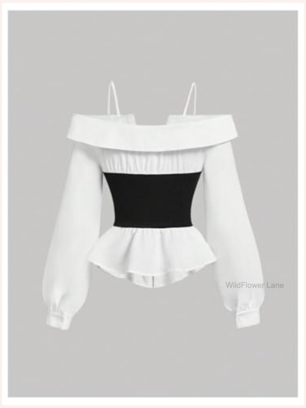 Fitted Peplum Blouse Long Sleeve Cold Shoulder Ruffle Top - Picture 2 of 4